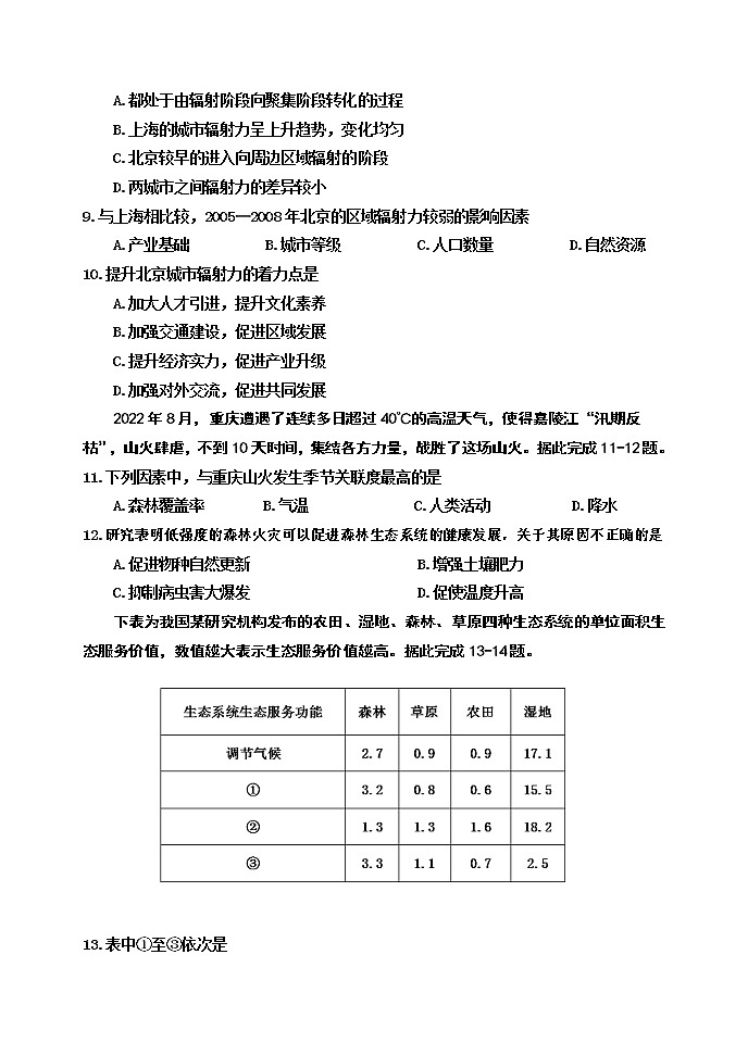 吉林省吉林市2022-2023学年高三上学期第一次调研测试 地理 Word版含答案03