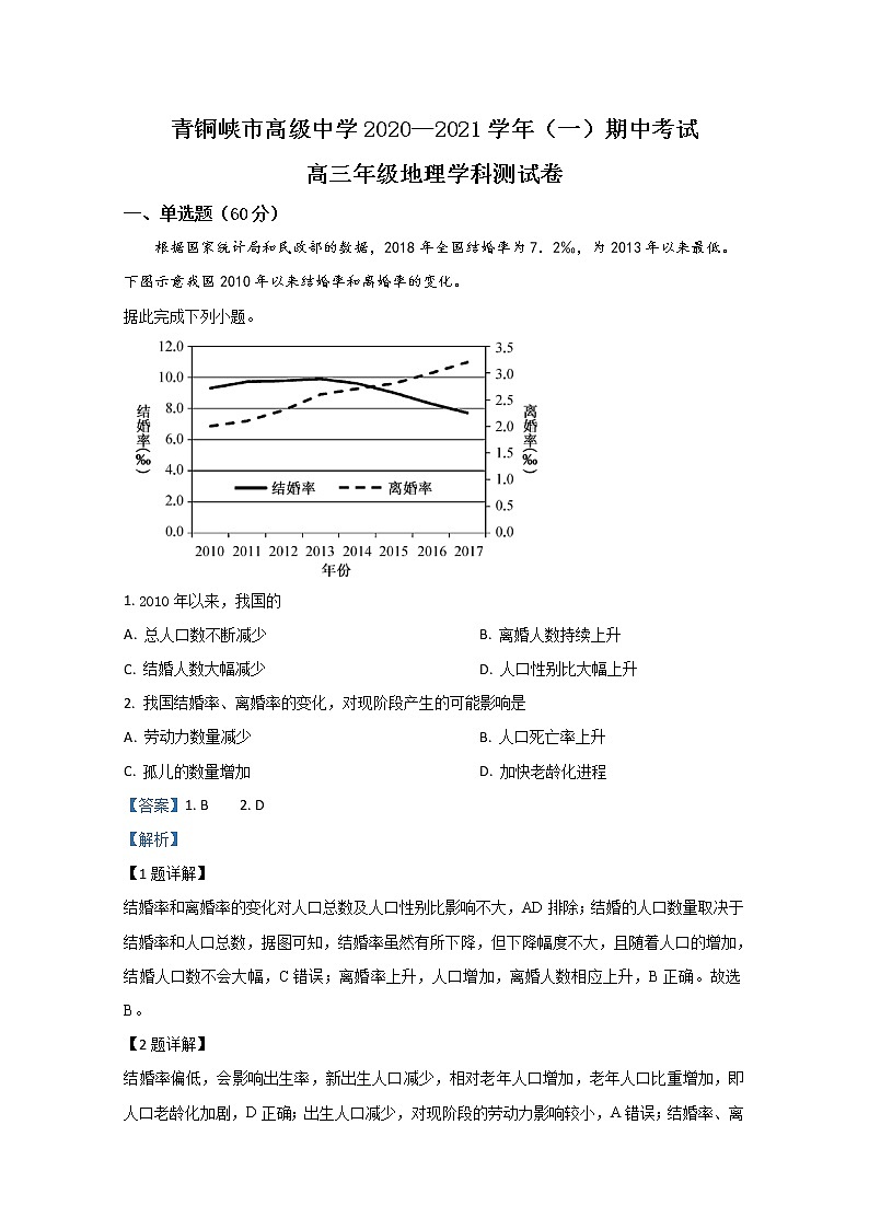 2021【KS5U解析】青銅峽高級中學(xué)高三上學(xué)期期中考試地理試卷含解析第1頁
