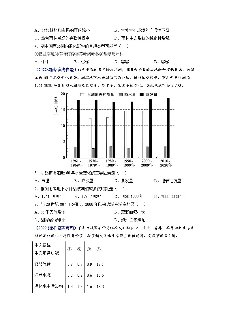 【2018-2022高考真題】高考地理五年真題匯編——專題15《生態(tài)安全與區(qū)域生態(tài)環(huán)境建設》（原卷版）（全國卷地區(qū)通用）第2頁