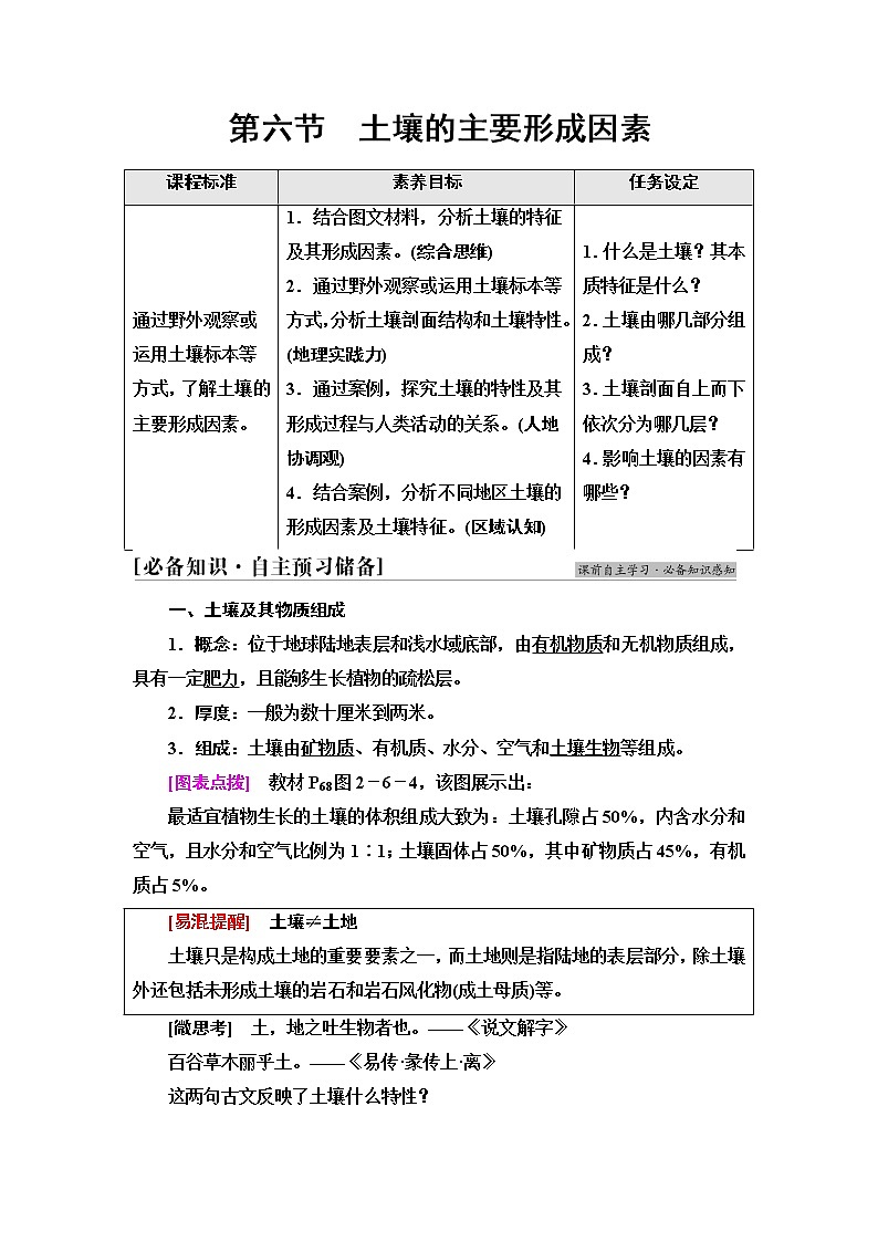 中图版高中地理必修第一册第2章第6节土壤的主要形成因素课件+学案+练习含答案01