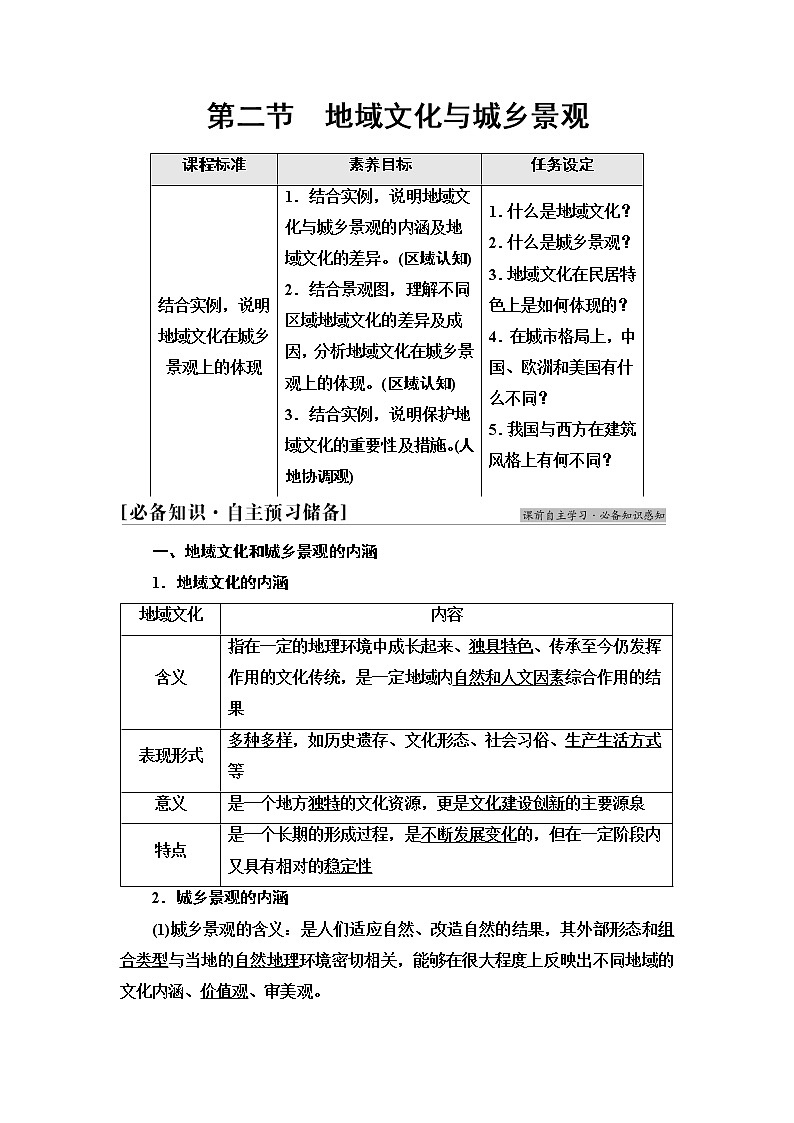 湘教版高中地理必修第二冊第2章第2節(jié)地域文化與城鄉(xiāng)景觀學(xué)案第1頁