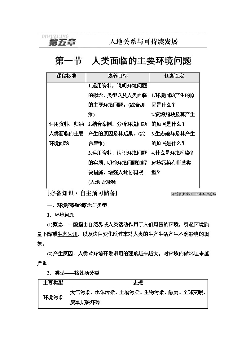 湘教版高中地理必修第二册第5章第1节人类面临的主要环境问题课件+学案+练习含答案01