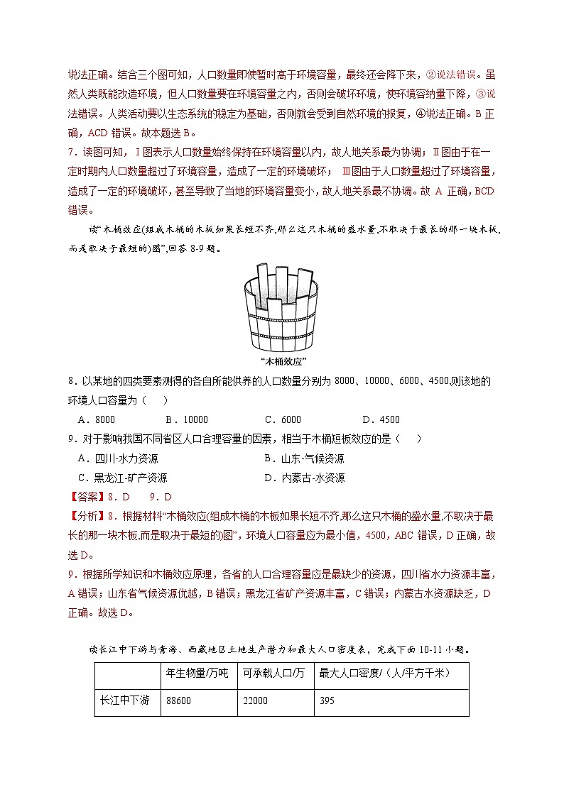 1.3 人口合理容量【核心練習(xí)】-高一地理下學(xué)期同步課堂精講練(魯教版2019必修第二冊(cè))(解析版)第3頁