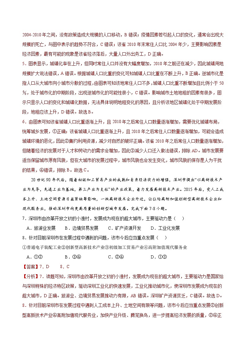 2.3 城镇化【核心练习】-高一地理下学期同步课堂精讲练(鲁教版2019必修第二册)03
