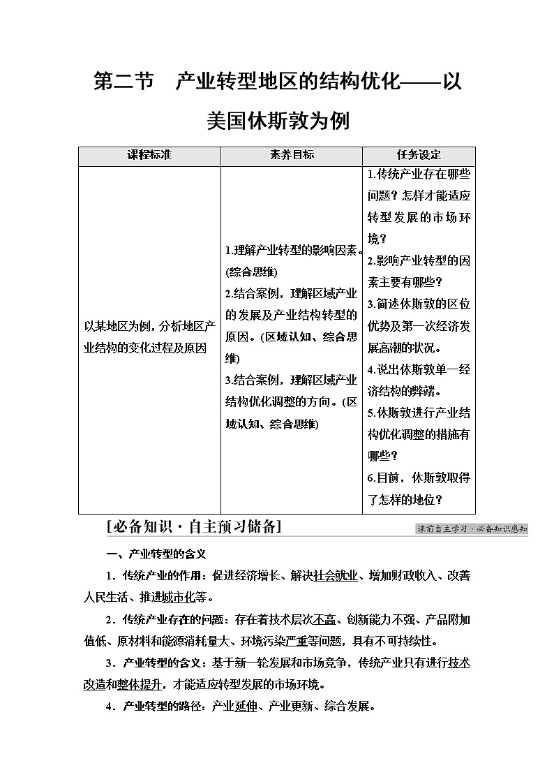 湘教版高中地理选择性必修2第2章第2节产业转型地区的结构优化——以美国休斯敦为例课件+学案+练习含答案01