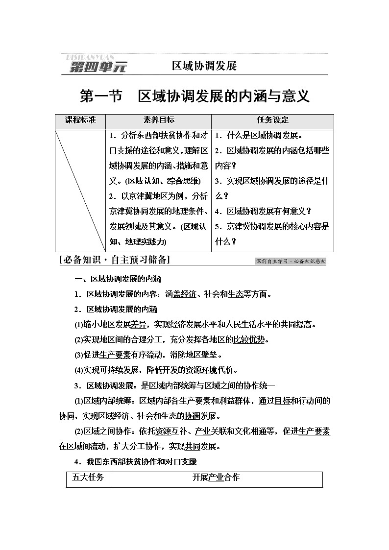 鲁教版高中地理选择性必修2第4单元第1节区域协调发展的内涵与意义课件+学案+练习含答案01