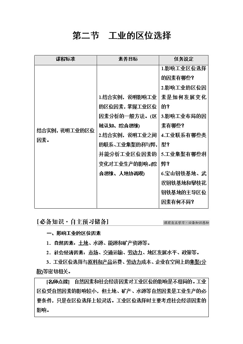 鲁教版高中地理必修第二册第3单元第2节工业的区位选择学案第1页