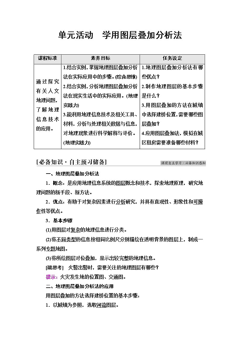 鲁教版高中地理必修第二册第3单元单元活动学用图层叠加分析法学案第1页