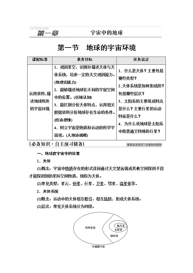 人教版高中地理必修第一册第1章第1节地球的宇宙环境课件+学案+练习含答案01
