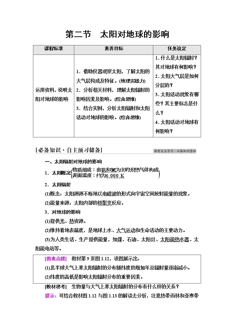 人教版高中地理必修第一册第1章第2节太阳对地球的影响课件+学案+练习含答案01