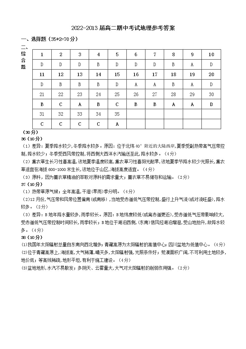 高二地理答案第1页