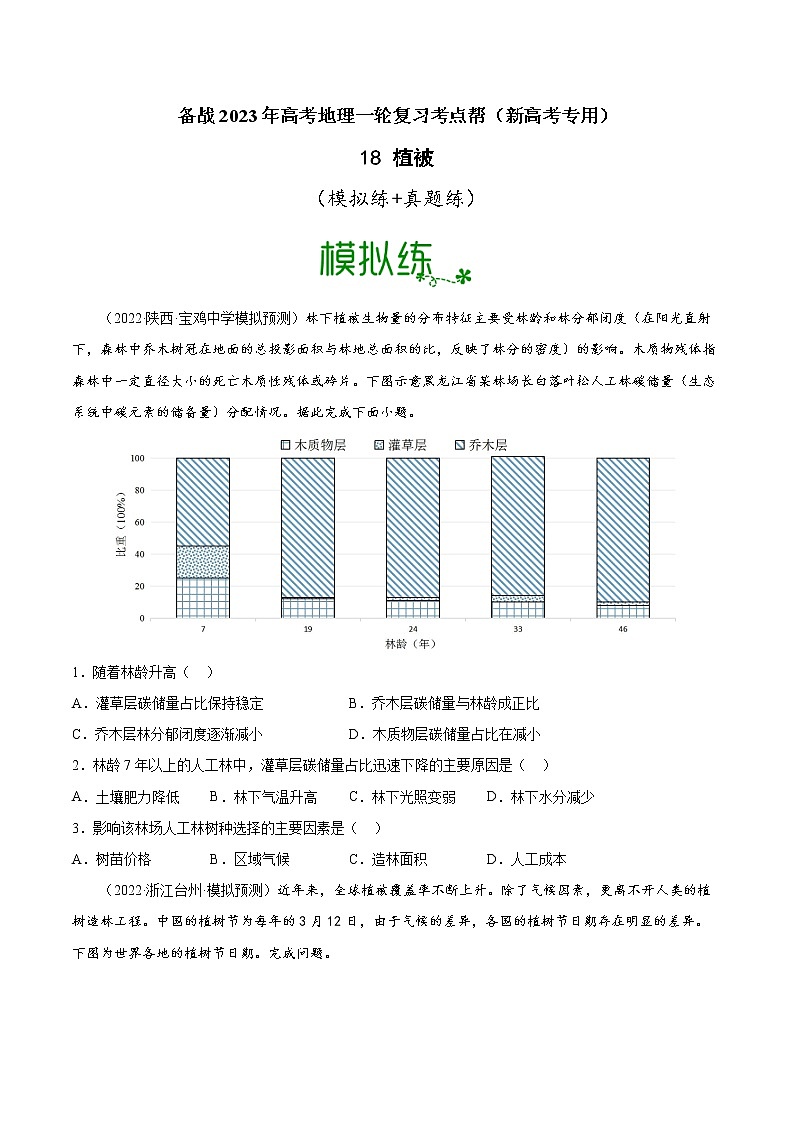 【备战2023高考】地理考点全复习——18《植被》精选题(含解析)(新教材新高考)01