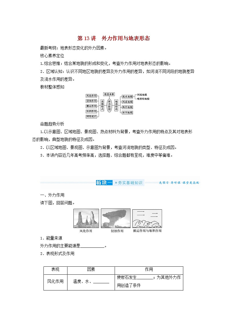 统考版2022届高考地理一轮复习第13讲外力作用与地表形态学案第1页