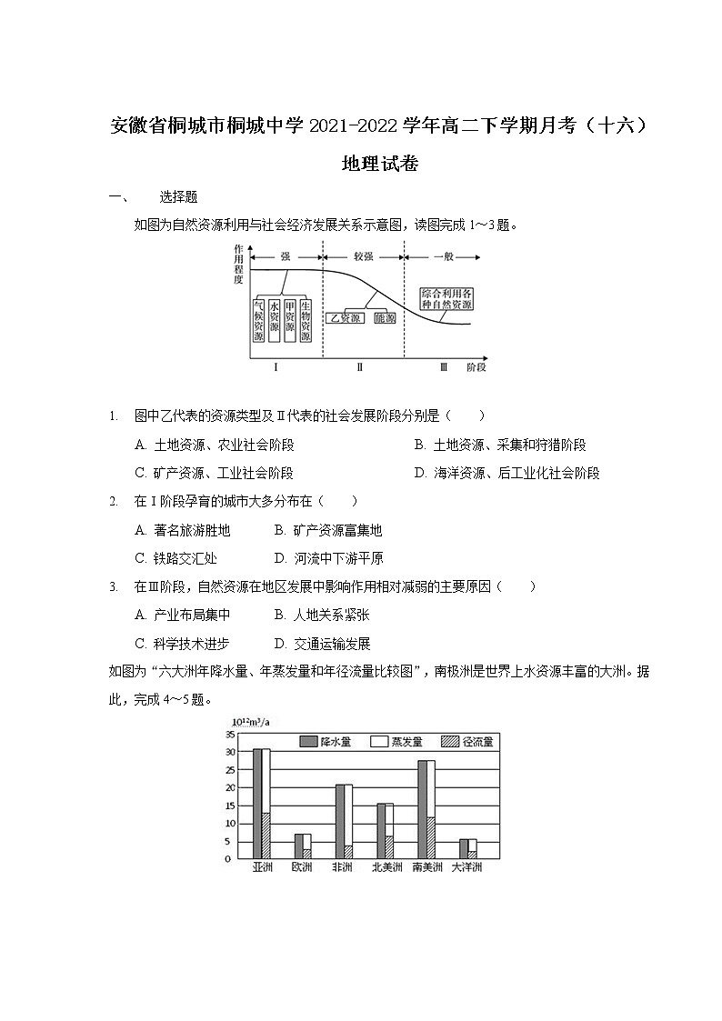 2021-2022学年安徽省桐城市桐城中学高二下学期月考(十六)地理试题含答案第1页