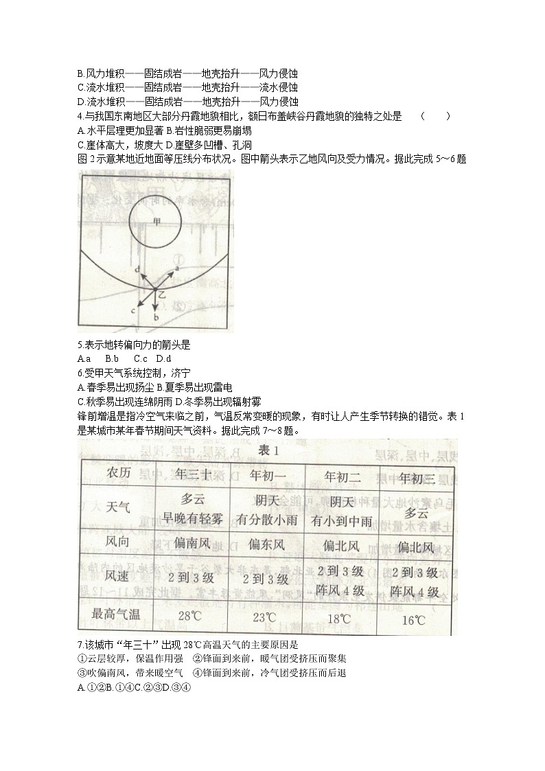 山东省济宁市2023届高三地理上学期期中试题(Word版附答案)第2页