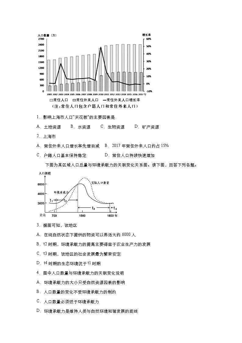 新高中地理高考 (新高考)2021届小题必练13 人口容量 学生版第2页