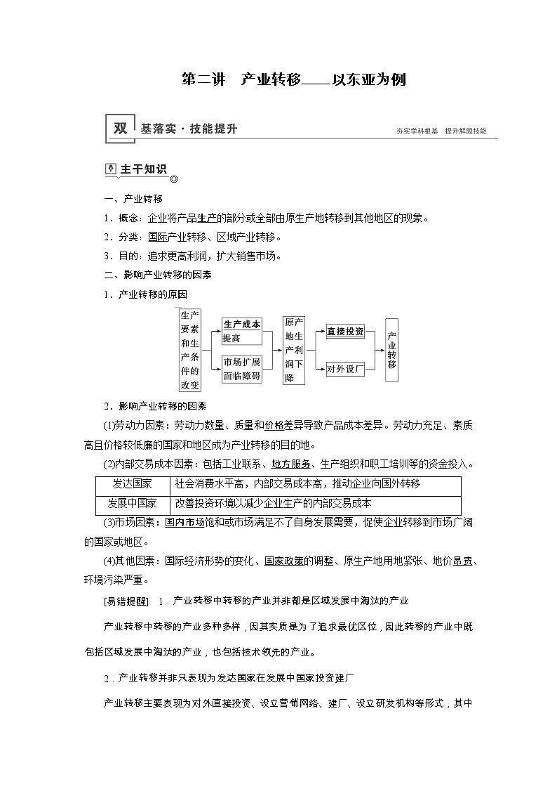 新高中地理高考第15章 第2讲 产业转移——以东亚为例 学案01