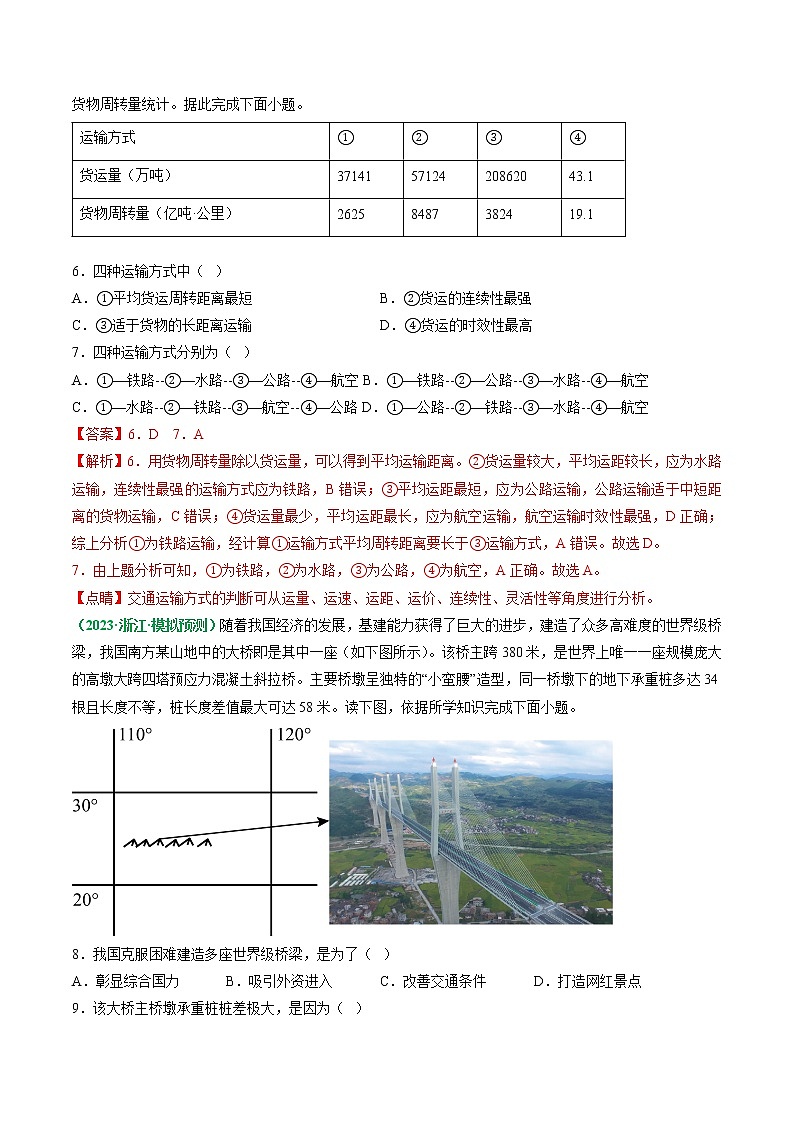 2023年高考地理二轮复习试题(浙江专用)专题11 交通专题(Word版附解析)第3页