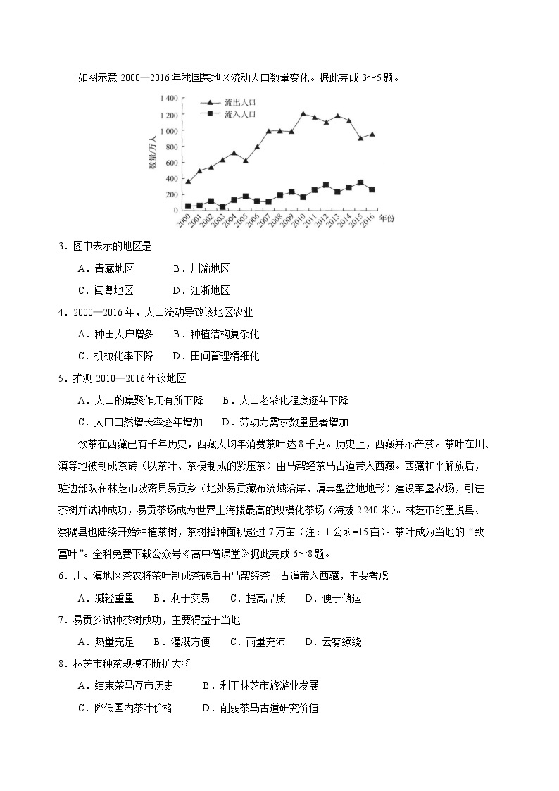 河北省衡水中学2022-2023学年高三地理上学期四调考试试卷（Word版附解析）02