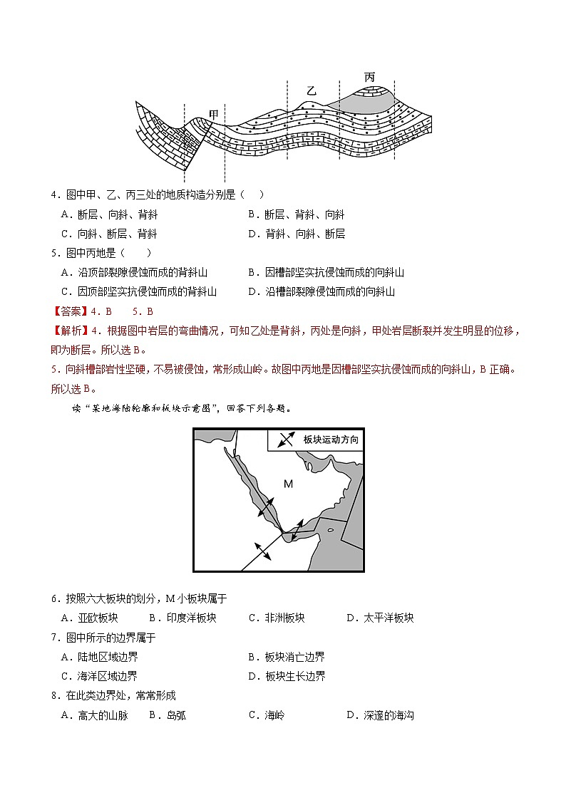 2.2 构造地貌的形成(分层练)-【讲义+分层练】高二地理上学期同步备课优质资源(人教版2019选择性必修1)02