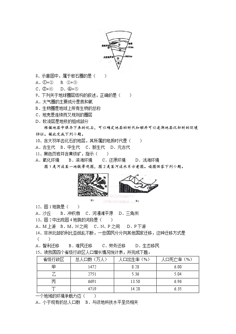 2021-2022学年甘肃省天水市第一中学高一下学期第一次学业水平模拟考试地理试题（Word版）02