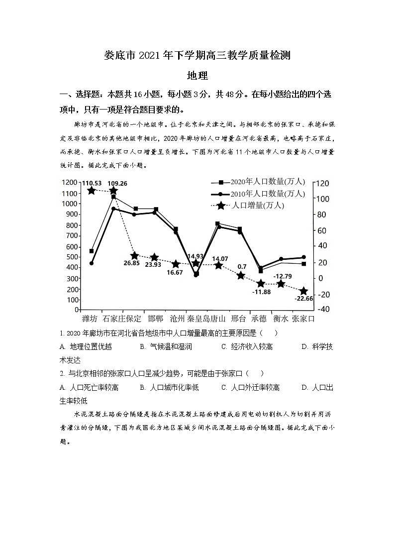 2022届湖南省娄底市高三上学期期末教学质量检测 地理01