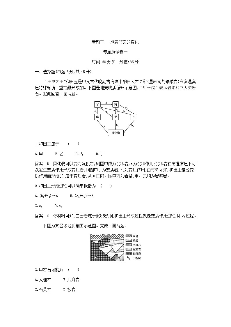 2022屆高考地理選考總復(fù)習(xí)集訓(xùn)專題三地表形態(tài)的塑造（一）專題檢測含答案第1頁