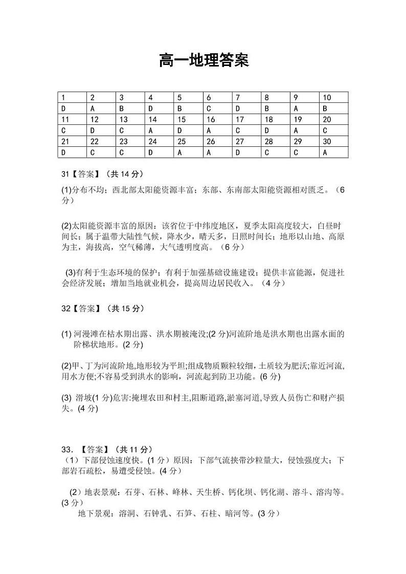 高一地理期中答案第1页