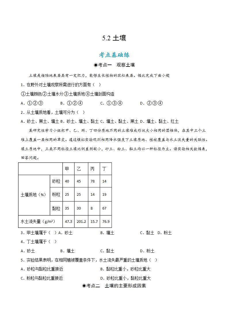 5.2 土壤（分層練習(xí)）原卷版-【上好課】2022-2023學(xué)年高一地理同步備課系列（人教版2019必修第一冊）第1頁