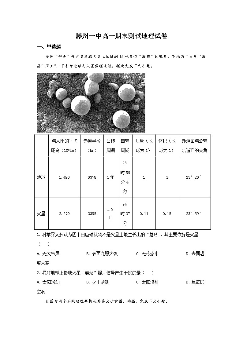 2022-2023学年山东省滕州市第一中学高一上学期期末考试 地理(解析版)01