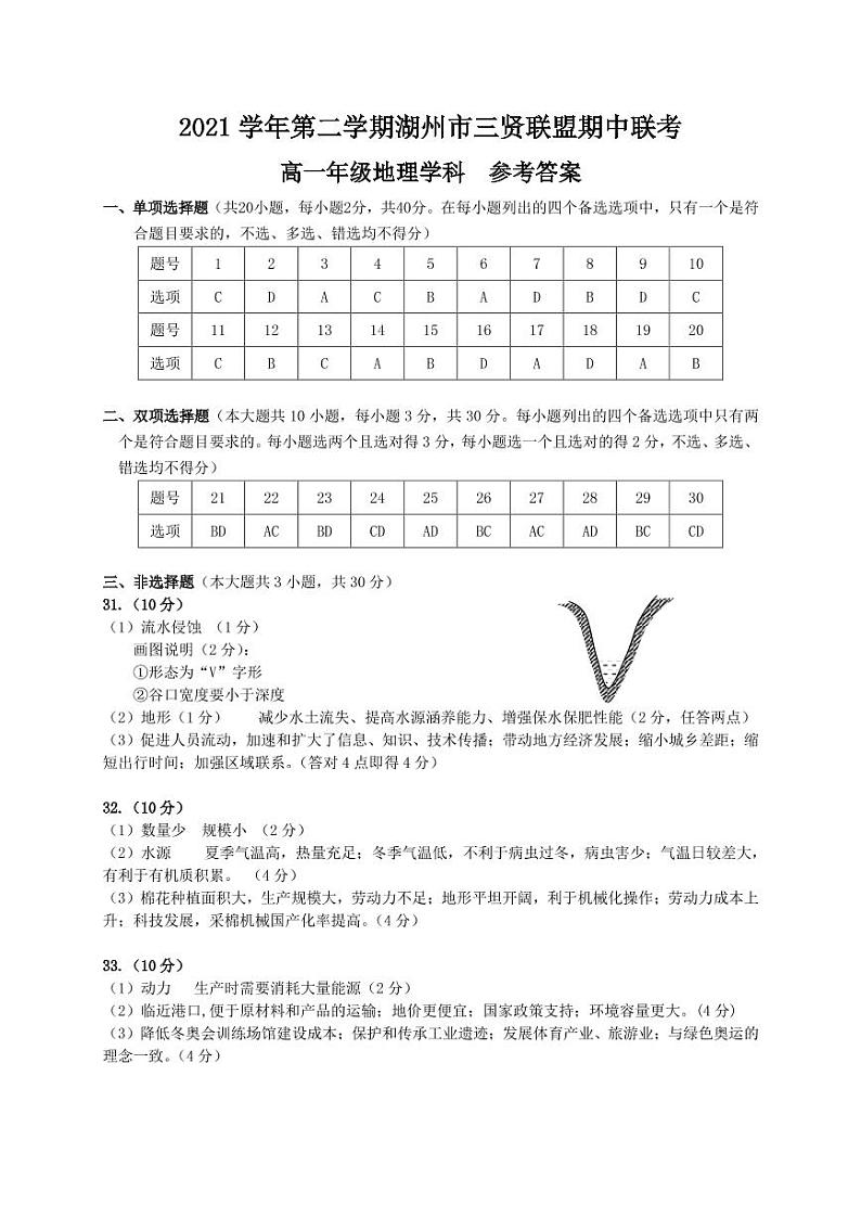 2022湖州三贤联盟高一下学期期中联考地理试题含答案01