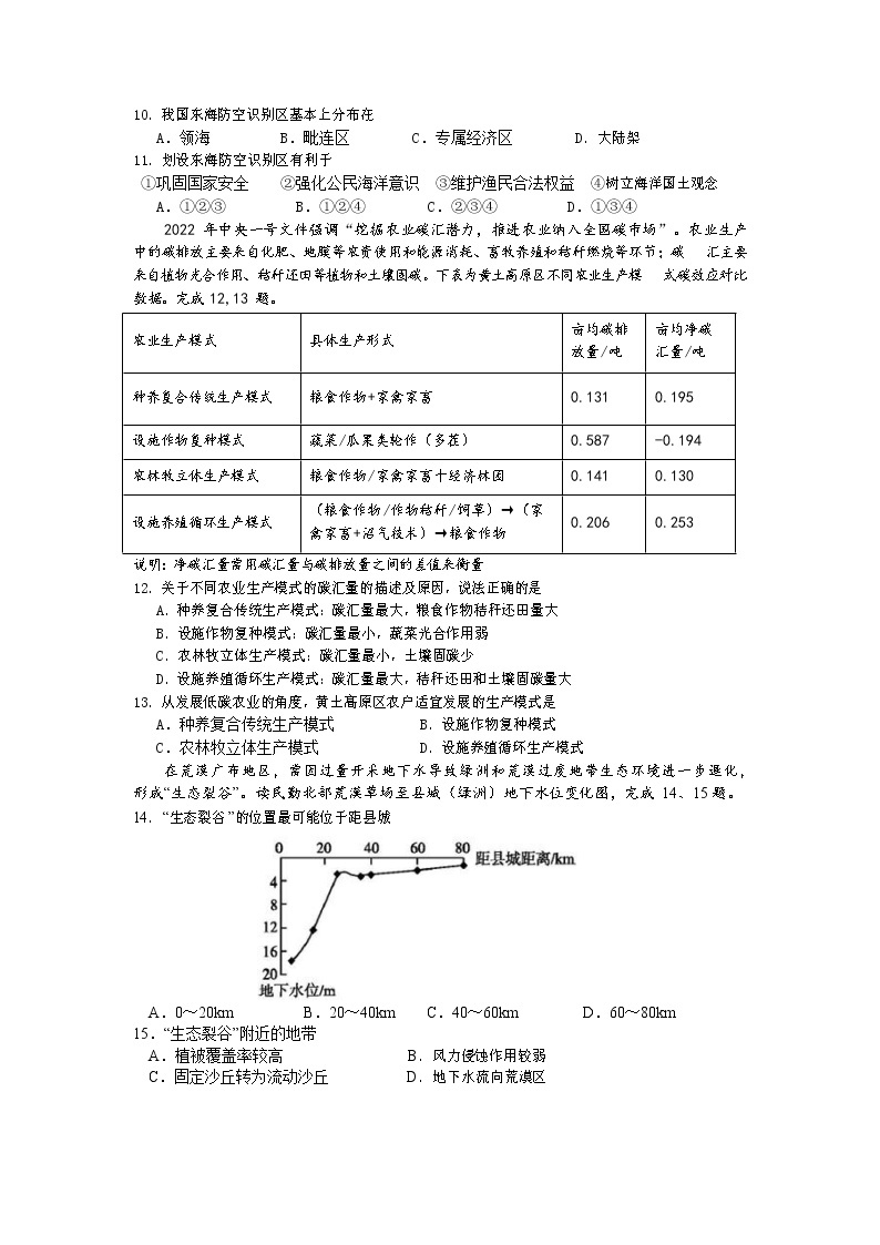 2023杭州二中高三下学期3月月考试题地理含答案03