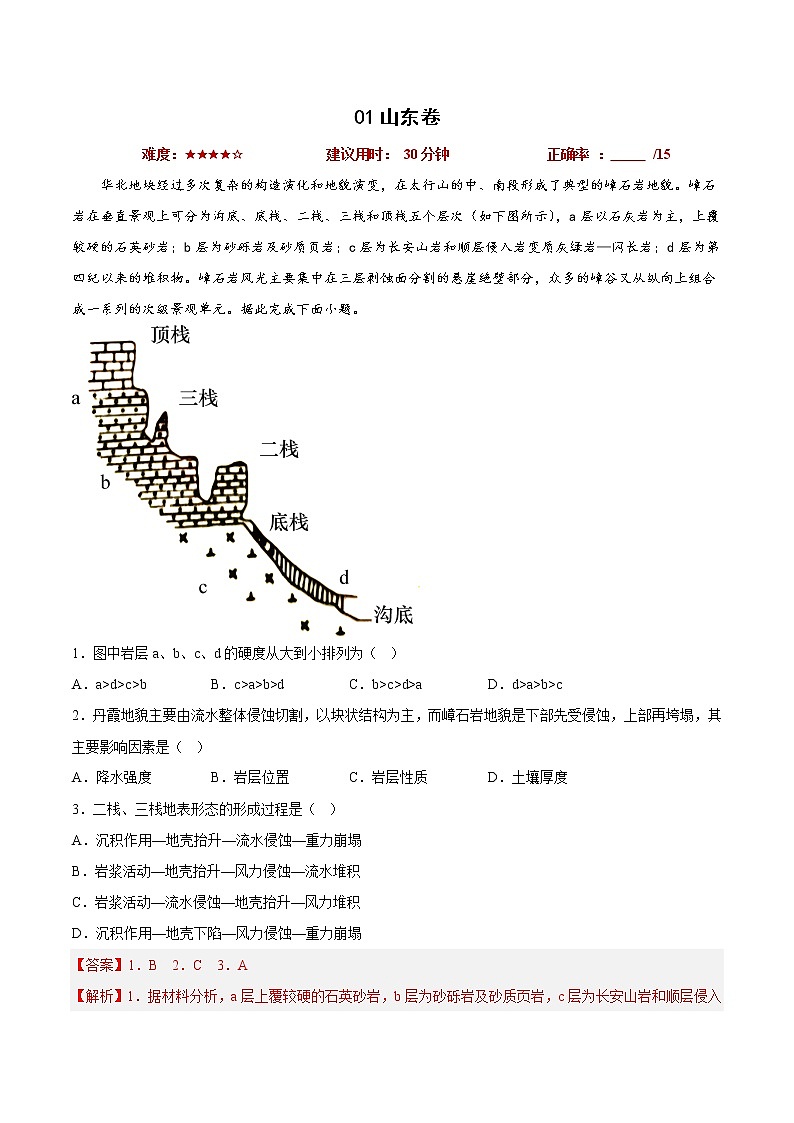 01山东卷——【备考2023】高考地理小题集训(新高考专用)(解析版)第1页