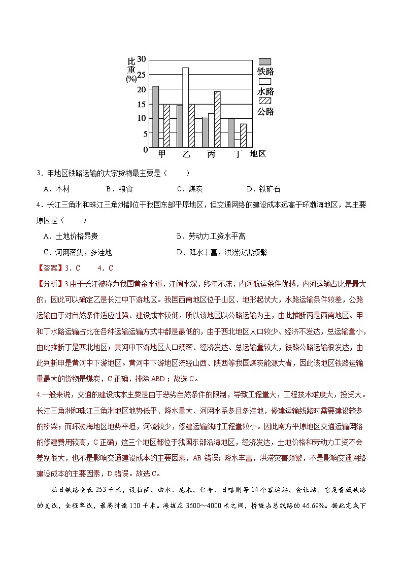 3.4 运输方式和交通布局与区域发展的关系-高一地理下学期同步课堂精讲练(中图版必修第二册)02