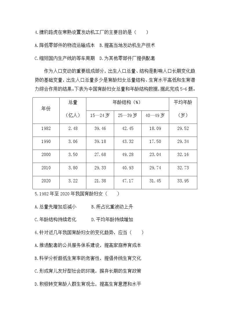 2022-2023学年重庆市西南大学附属中学高三下学期3月期中考试地理含答案02