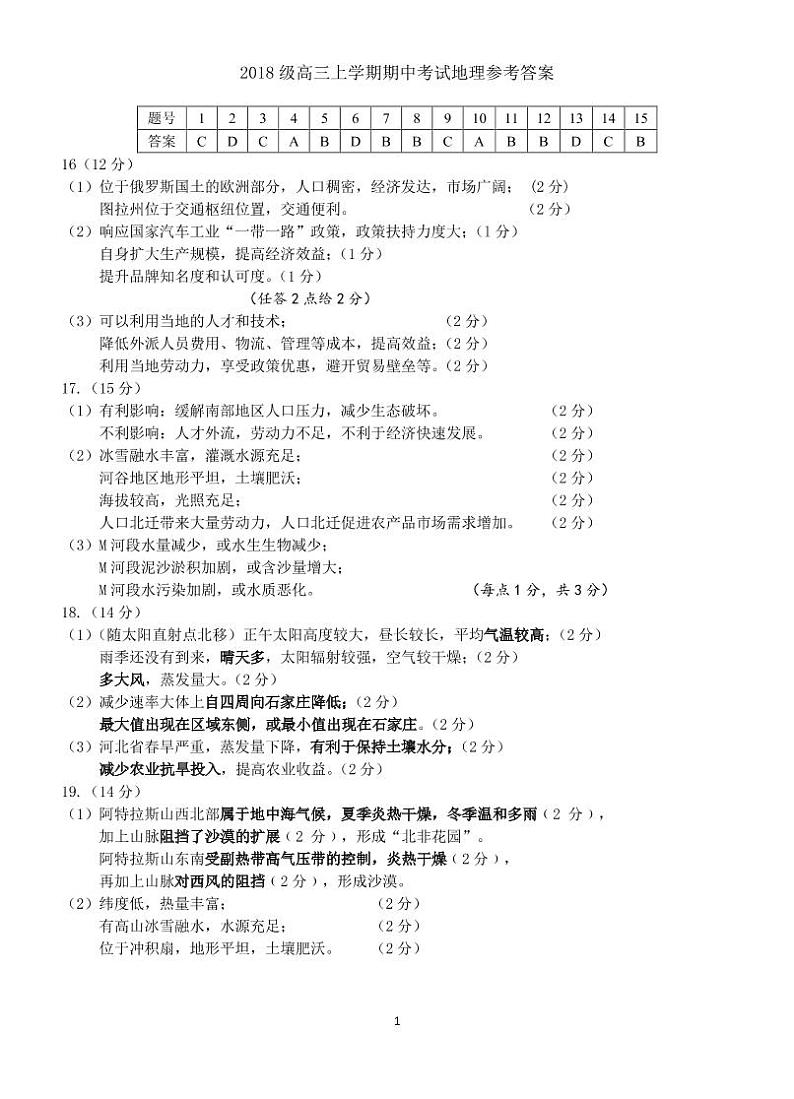 2021届湖北省华中师范大学第一附属中学高三上学期期中检测地理试题 PDF版01
