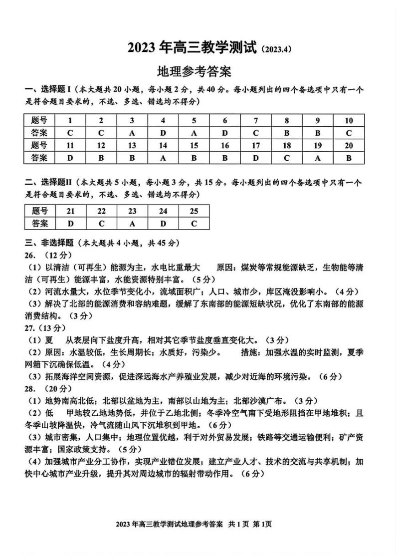 2023届浙江省嘉兴市高三二模地理试题及答案01