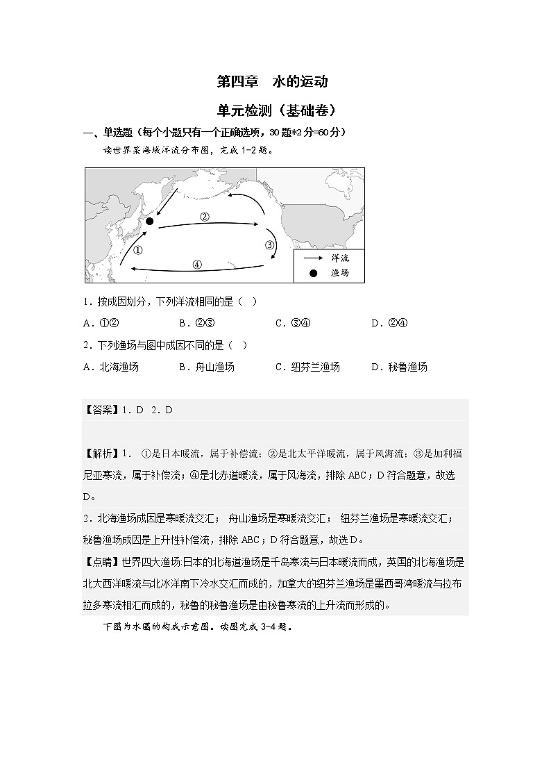 第四章 水的运动 单元基础卷 (解析版)第1页