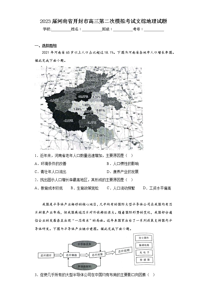 2023届河南省开封市高三第二次模拟考试文综地理试题（含答案）01