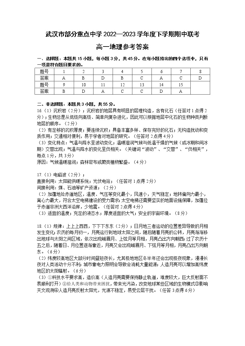 2023武汉部分重点中学高一下学期期中联考试题地理含答案01