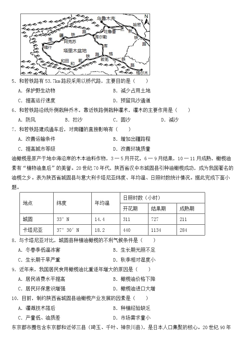 福建省漳州市2023届高考一模地理试卷【含答案】02