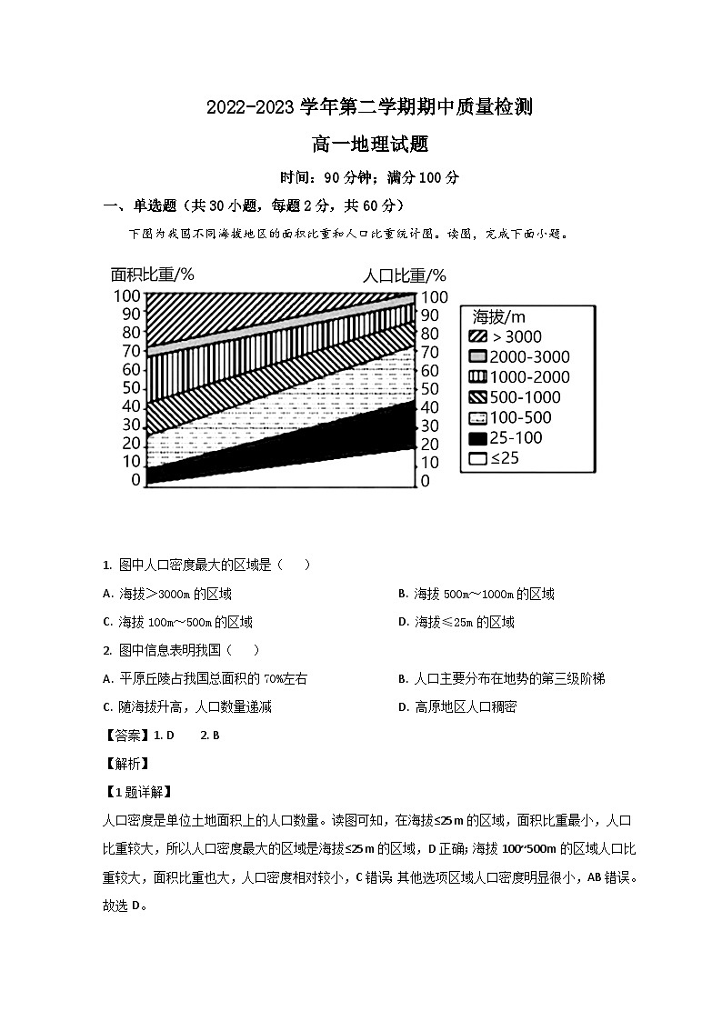 山东省济宁市兖州区2022-2023学年高一地理下学期期中考试试题(Word版附解析)01