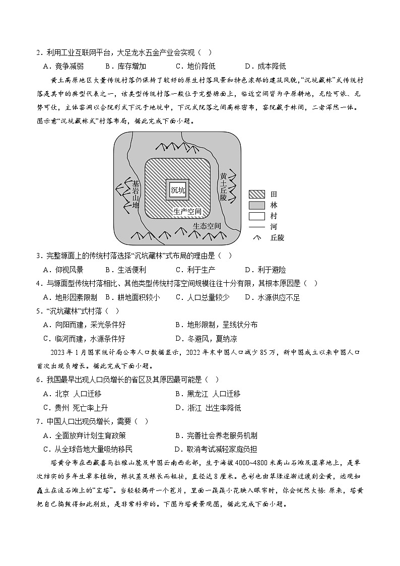 必刷卷02——【高考三轮冲刺】2023年高考地理考前20天冲刺必刷卷(重庆专用)(原卷版)第2页