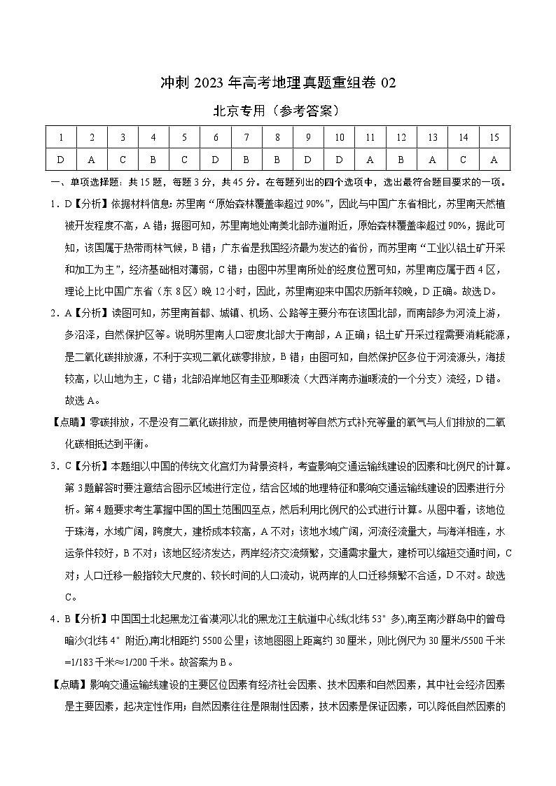 真题重组卷02——2023年高考地理真题汇编重组卷(北京专用)(参考答案)第1页