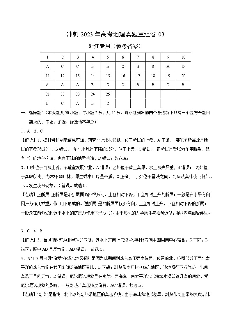 真題重組卷03——2023年高考地理真題匯編重組卷（浙江專用）（參考答案）第1頁