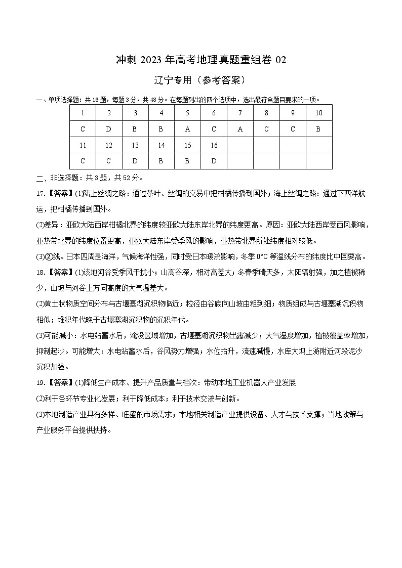 真题重组卷02——2023年高考地理真题汇编重组卷(辽宁专用)01