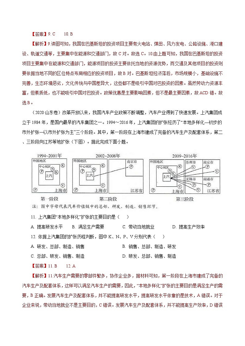 2010年-2020年地理高考真题分类汇编专题11 工业与服务业(解析版)第2页
