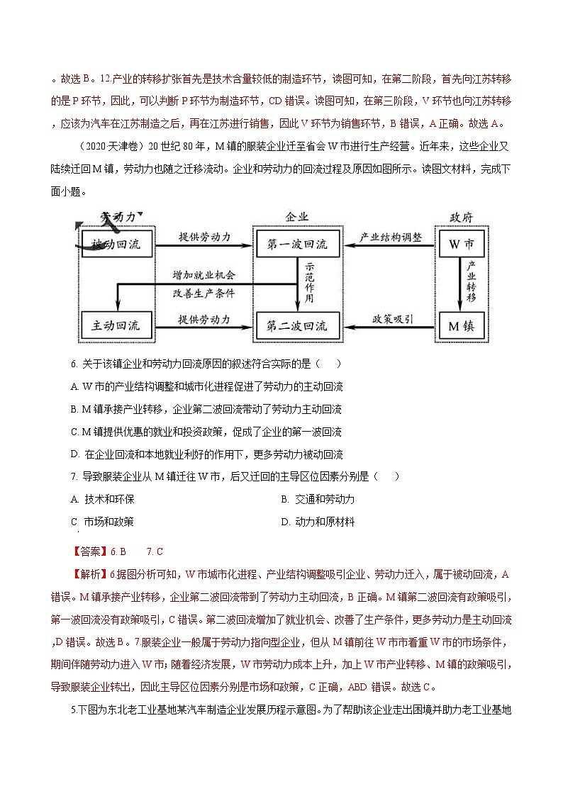 2010年-2020年地理高考真题分类汇编专题11 工业与服务业(解析版)第3页