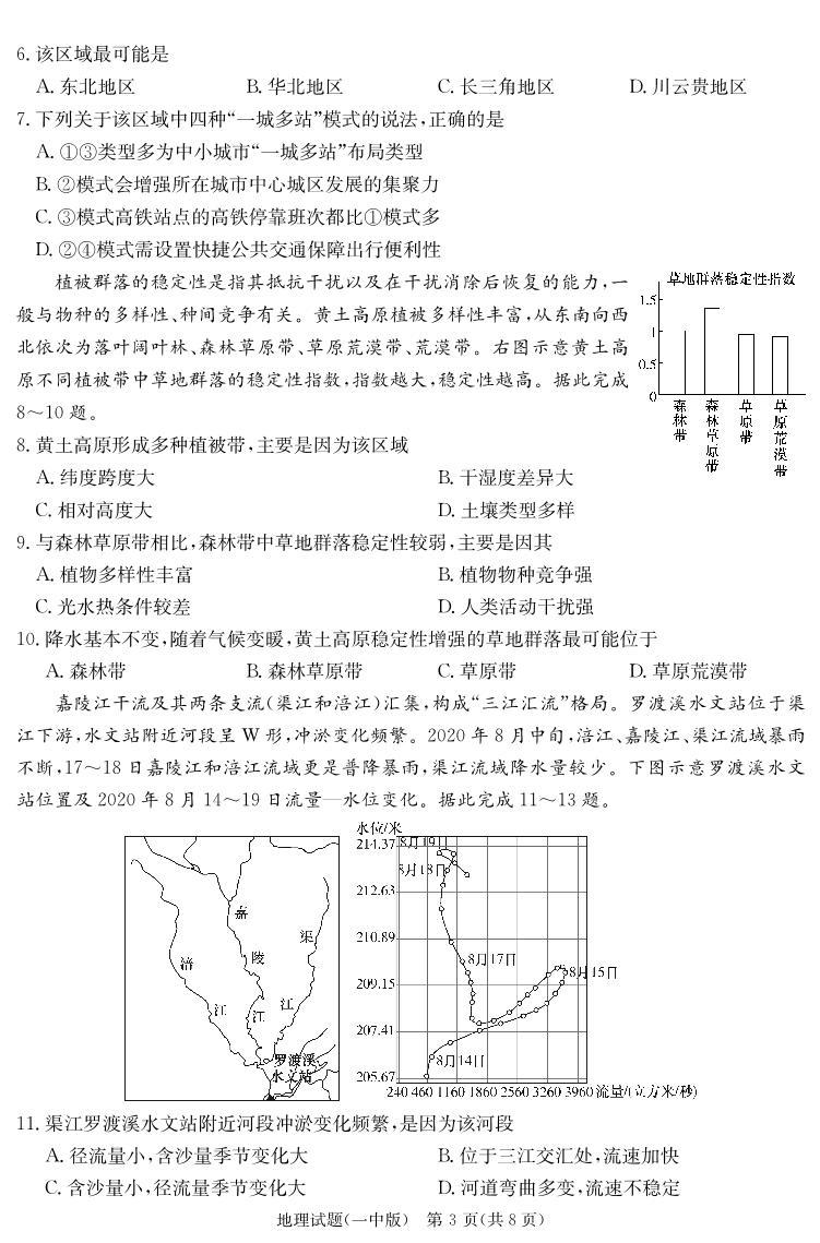 2023届湖南省长沙市第一中学高三模拟试卷（一）地理03