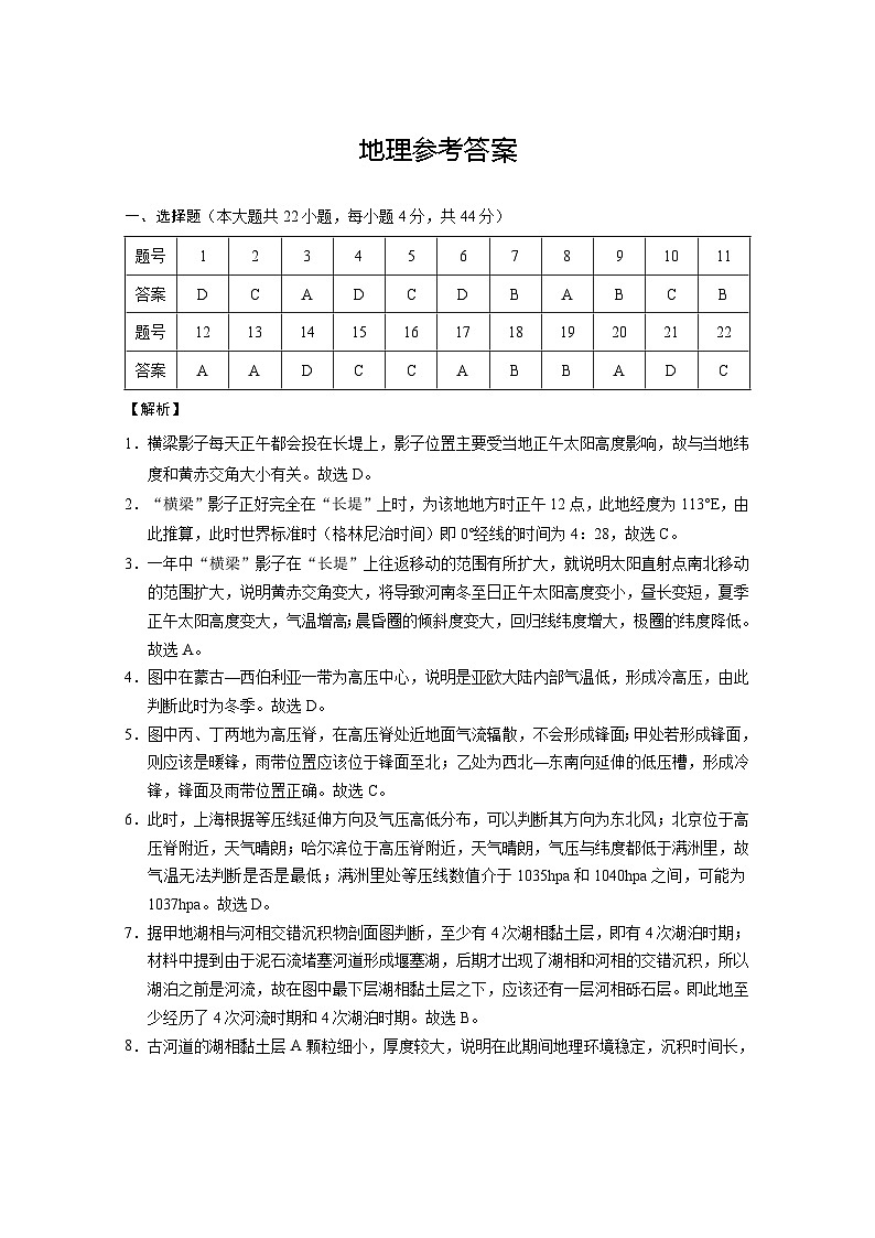 云南师大附中2023届高考适应性月考卷(一)地理-答案第1页